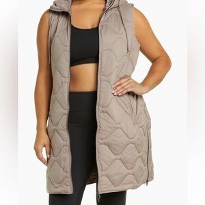 Zella Quilted Tan Long Vest 1x